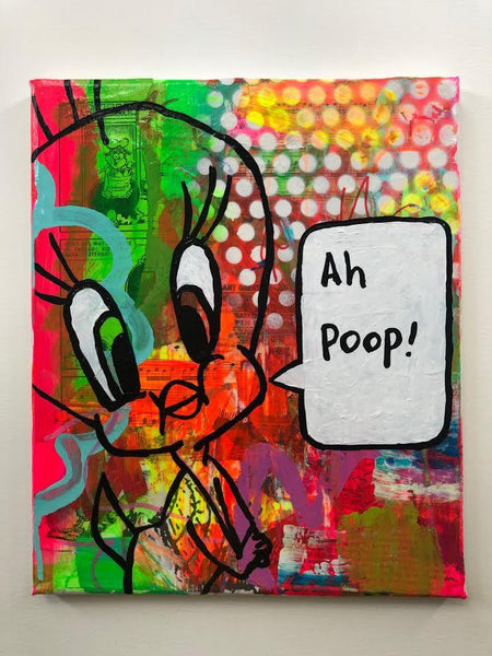 Poop by Barrie J Davies 2019, mixed media on canvas, 25cm x 30 cm, unframed. Barrie J Davies is an Artist - Pop Art and Street art inspired Artist based in Brighton England UK - Pop Art Paintings, Street Art Prints & Editions available. 