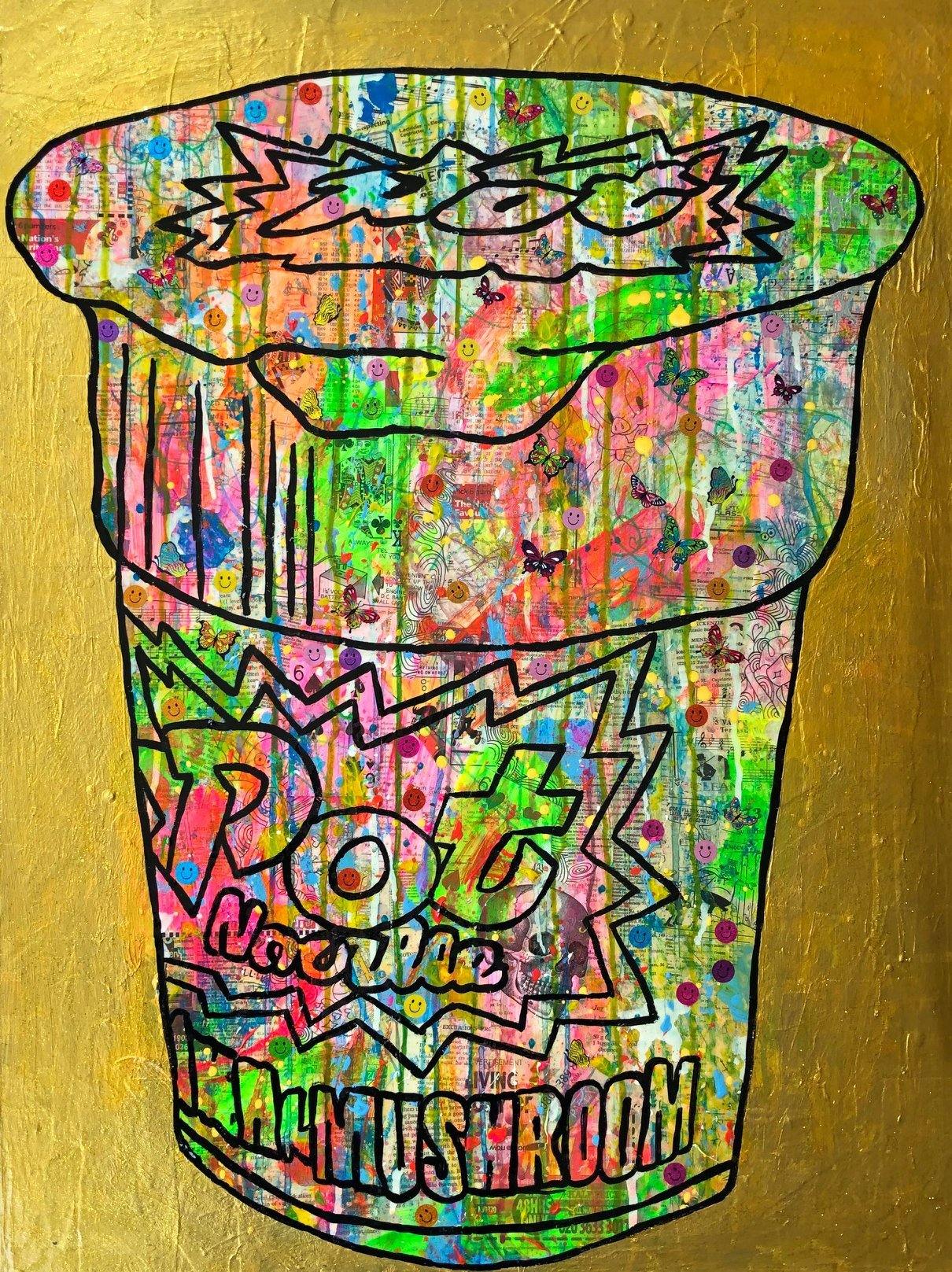 Pop noodle-ism by Barrie J Davies 2019, mixed media on canvas, Unframed, 60cm x 80cm. Barrie J Davies is an Artist - Pop Art and Street art inspired Artist based in Brighton England UK - Pop Art Paintings, Street Art Prints & Editions available.