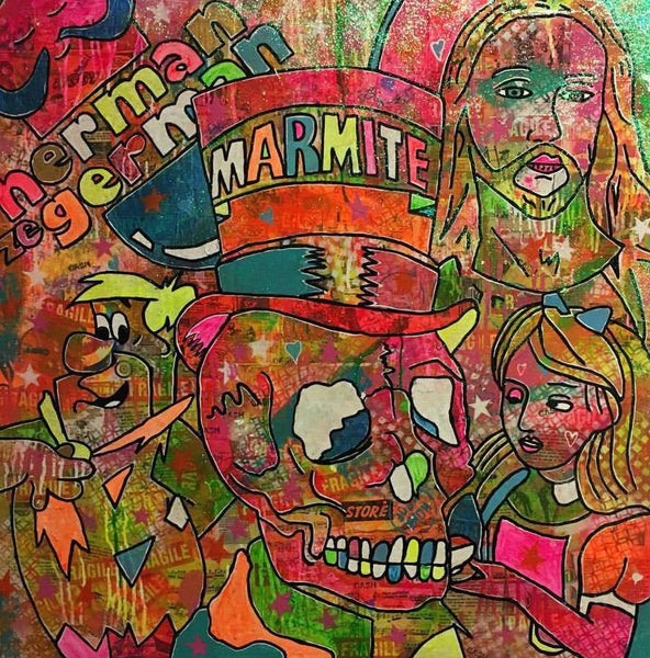 Punk to funk by Barrie J Davies 2015, Mixed media on canvas, 90cm x 90cm, unframed. Pop Art and Street art inspired Artist based in Brighton England UK. Buy art online with free delivery.