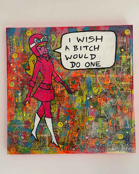 Queen Bitch Painting by Barrie J Davies 2021, Mixed media on Canvas, 60cm x 60cm, Unframed.
