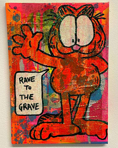 Rave to the grave Painting by Barrie J Davies 2022, Mixed media on Canvas, 21cm x 29cm, Unframed and ready to hang.
