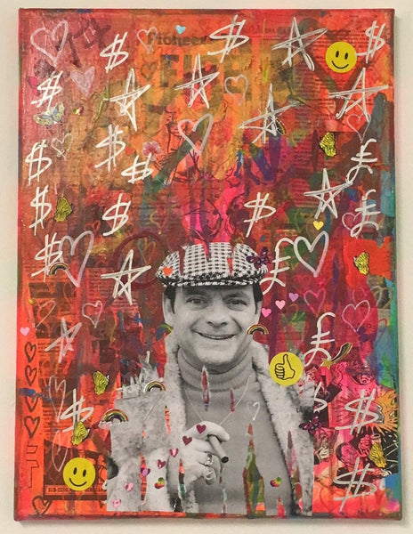 Rich man with nothingness by Barrie J Davies 2018, mixed media on canvas, 30cm x 40cm, unframed. Barrie J Davies is an Artist - Pop Art and Street art inspired Artist based in Brighton England UK - Pop Art Paintings, Street Art Prints & Editions available. 