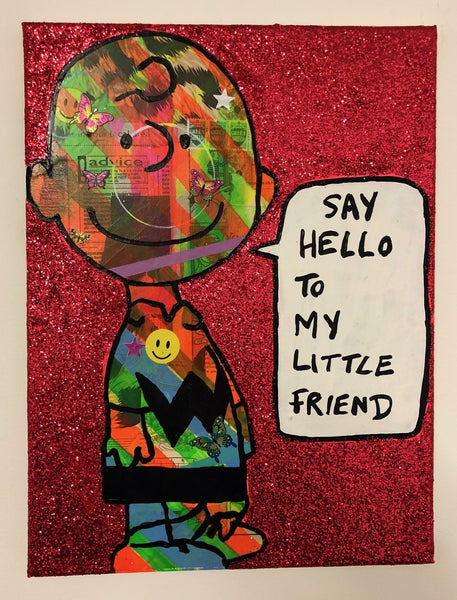 Say hello to my little friend by Barrie J Davies 2019 , mixed media on canvas, unframed, 30cm x 40cm. Barrie J Davies is an Artist - Pop Art and Street art inspired Artist based in Brighton England UK - Pop Art Paintings, Street Art Prints & Editions available. 