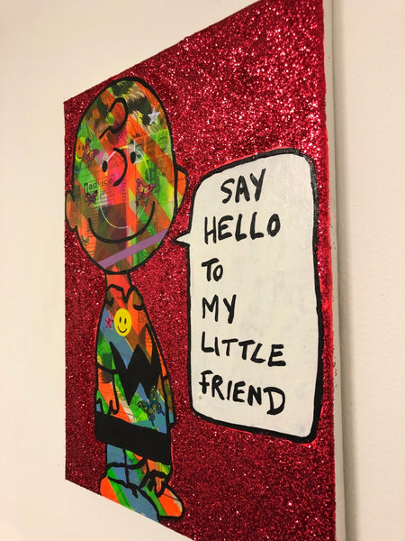 Say hello to my little friend by Barrie J Davies 2019 , mixed media on canvas, unframed, 30cm x 40cm. Barrie J Davies is an Artist - Pop Art and Street art inspired Artist based in Brighton England UK - Pop Art Paintings, Street Art Prints & Editions available. 