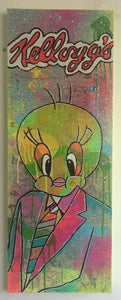 Song Bird by Barrie J Davies 2015, Mixed media painting on Canvas, 30cm x 80cm, unframed. Barrie J Davies is an Artist - Pop Art and Street art inspired Artist based in Brighton England UK - Pop Art Paintings, Street Art Prints & Editions available.