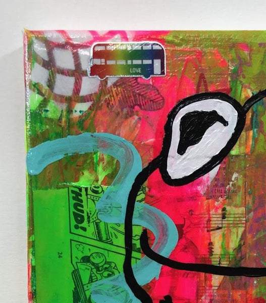 Street Frog by Barrie J Davies 2019, mixed media on canvas, 25cm x 30 cm, unframed. Barrie J Davies is an Artist - Pop Art and Street art inspired Artist based in Brighton England UK - Pop Art Paintings, Street Art Prints & Editions available.