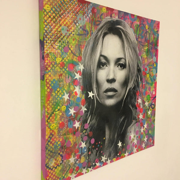 Super Kate by Barrie J Davies 2018, Mixed media on canvas, 90cm x 90cm, unframed. Barrie J Davies is an Artist - Pop Art and Street art inspired Artist based in Brighton England UK - Pop Art Paintings, Street Art Prints & Editions available. 