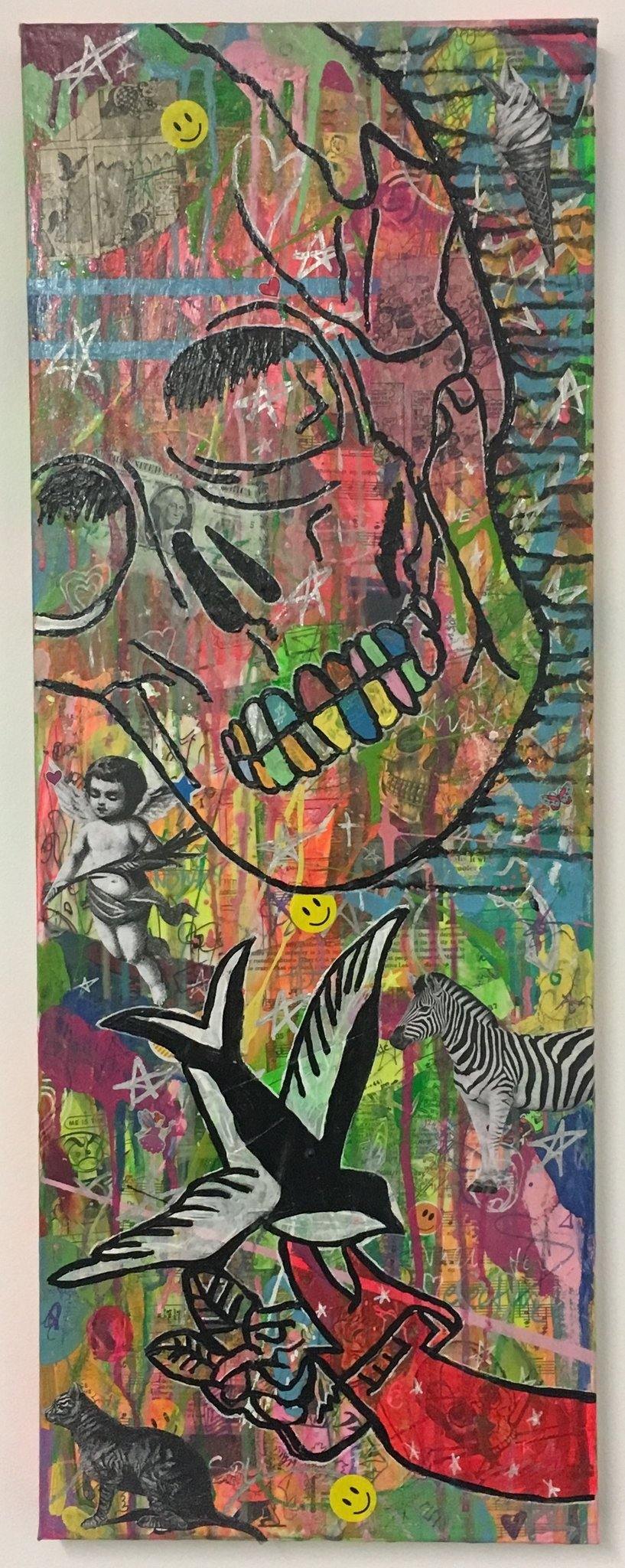Taking care of business by Barrie J Davies 2018, Mixed media on canvas, 30cm x 80cm, unframed. Barrie J Davies is an Artist - Pop Art and Street art inspired Artist based in Brighton England UK - Pop Art Paintings, Street Art Prints & Editions available.