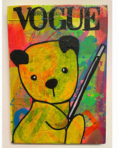 Vogue Sooty Painting by Barrie J Davies 2022, Mixed media on Canvas, 21cm x 29cm, Unframed and ready to hang.