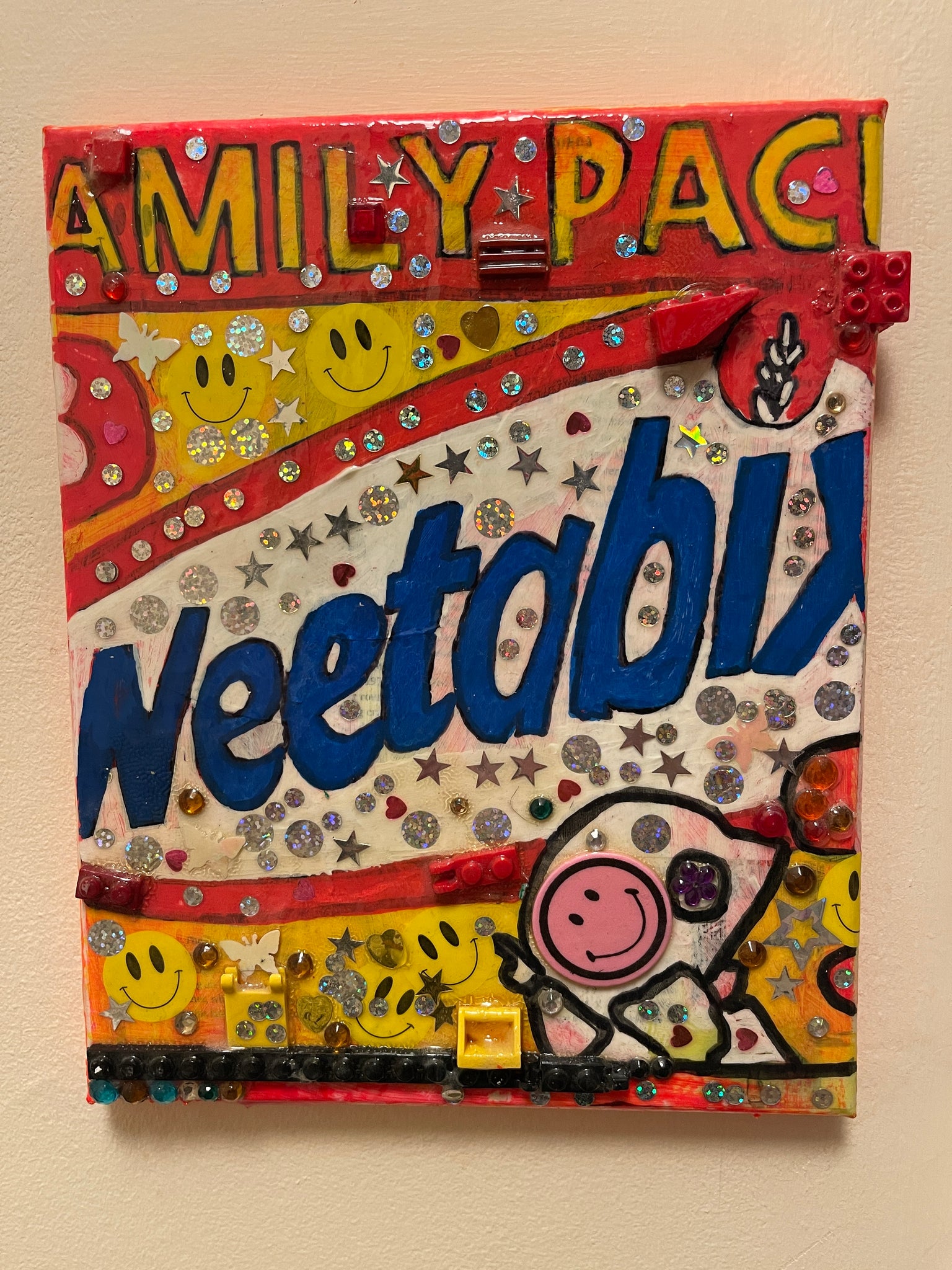 Weetabix Painting by Barrie J Davies 2022, mixed media on canvas, Unframed and ready to hang, 25cm x 20cm.