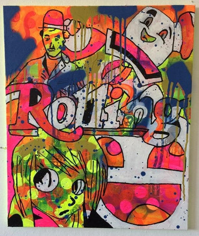 Whoop whoop times by Barrie J Davies 2014, mixed media on canvas, 50cm x 60cm, unframed. Barrie J Davies is an Artist - Pop Art and Street art inspired Artist based in Brighton England UK - Pop Art Paintings, Street Art Prints & Editions available.